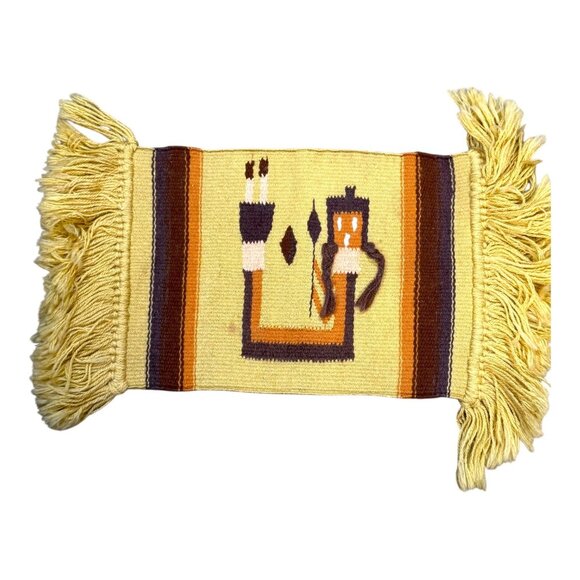 Handwoven Rectangular Small Rug Centerpiece Fringe 25x11 Yei Southwest Style SEE - Picture 6 of 6